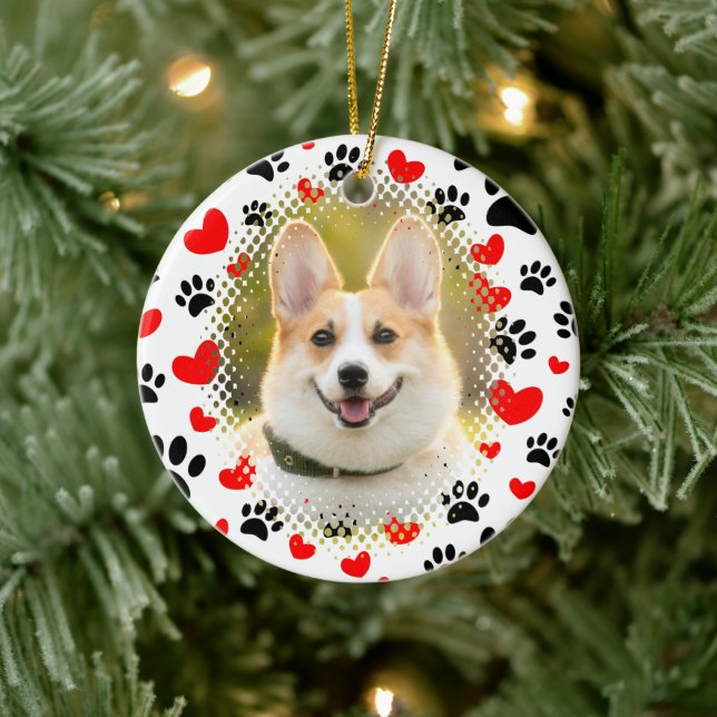Hearts And Paw Prints Dog Frame Ceramic Ornament (Tree)
