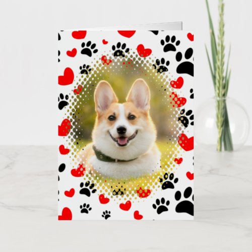 Hearts And Paw Prints Dog Frame Foil Greeting Card