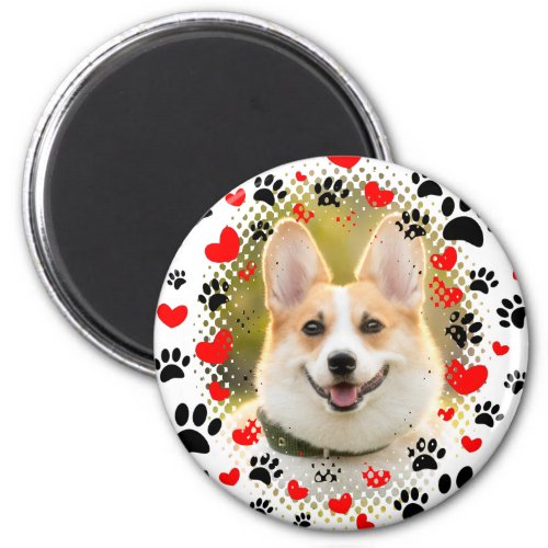 Hearts And Paw Prints Dog Frame Magnet