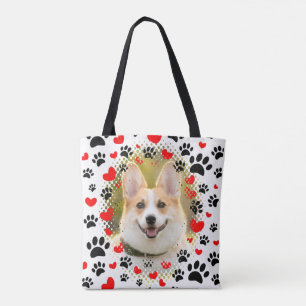 Hearts And Paw Prints Dog Frame Tote Bag