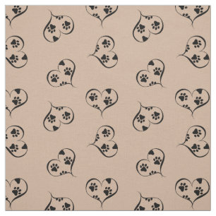 Hearts and Paw Prints Pattern Fabric