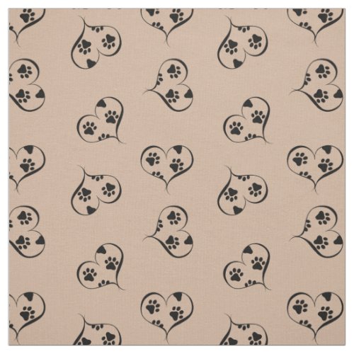 Hearts and Paw Prints Pattern Fabric