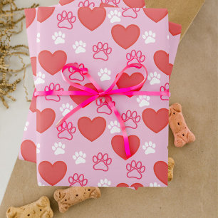 Hearts and Paws Valentine's Day Wrapping Paper