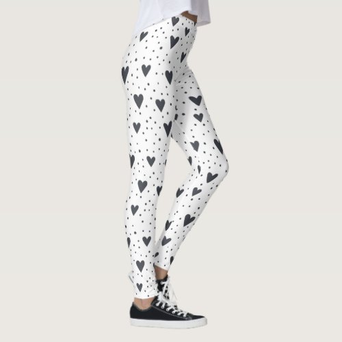 Hearts and Polka Dot Black and White Pattern Leggings