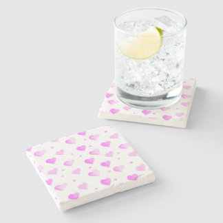Hearts and Polka Dots Pink Pattern Stone Coaster