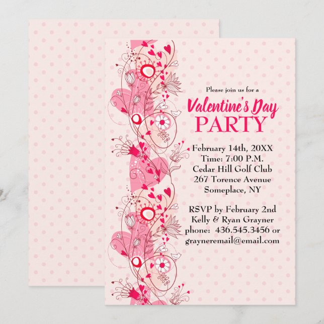 Hearts and Polka Dots Valentine Party Invitation (Front/Back)