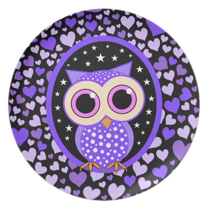 hearts and purple owl party plate