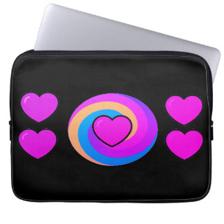 Hearts and Rainbows on a Black Background  Laptop Sleeve