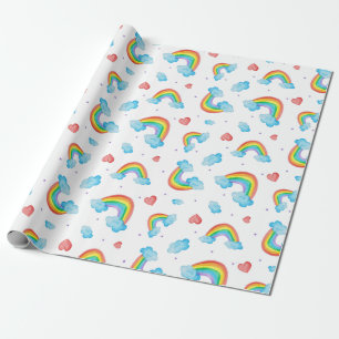 Hearts and Rainbows wrapping paper smaller scale