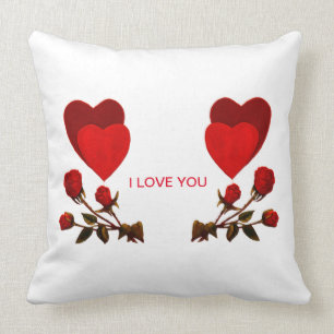 Hearts and red roses I Love YOU Throw Pillow
