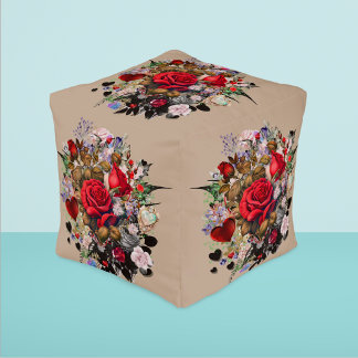 Hearts and Roses Collage Pouf