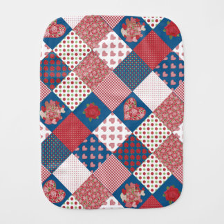 Hearts and Roses Faux Patchwork Baby Burp Cloth