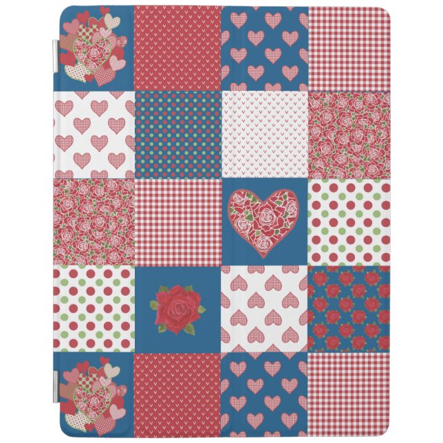 Hearts and Roses Faux Patchwork iPad Cover (Front)