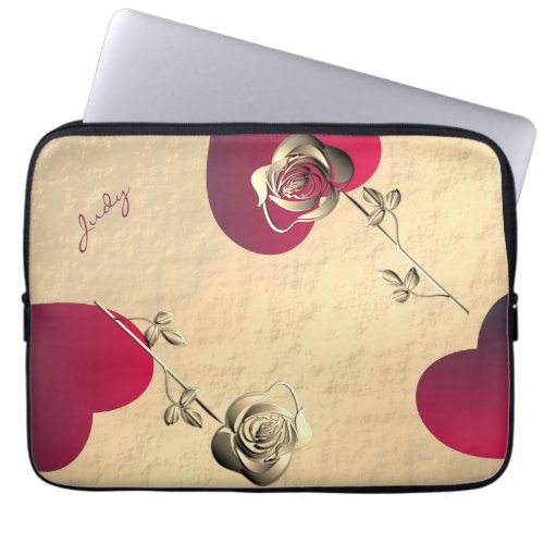 Hearts and Roses on Rose Gold Electronics Bag