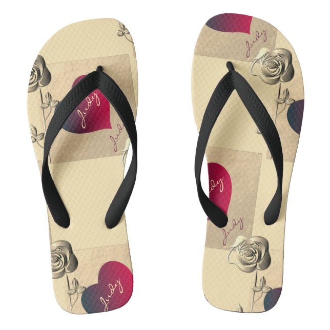 Hearts and Roses Pair of Flip Flops (Footbed)