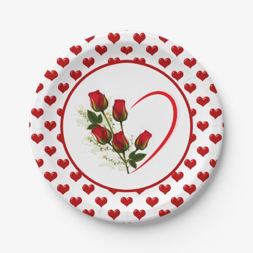 Hearts And Roses Paper Plates