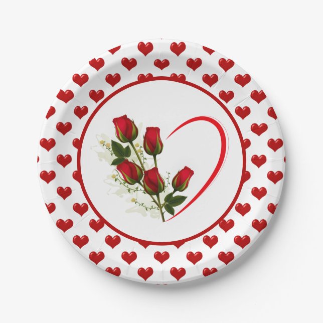 Hearts And Roses Paper Plates (Front)