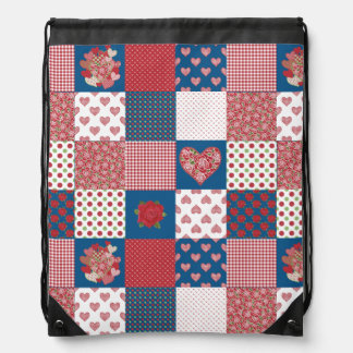 Hearts and Roses Patchwork Drawstring BackPack
