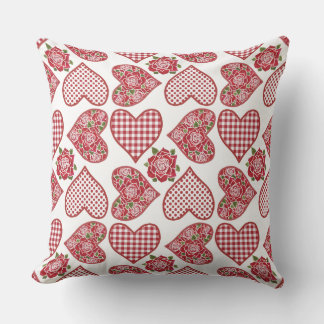 Hearts and Roses Pattern on White Background Throw Pillow