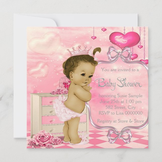 Hearts and Roses Pink and Green Baby Shower Invitation (Front)