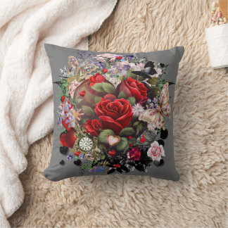Hearts and Roses Throw Pillow
