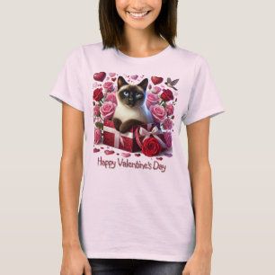Hearts and Roses Valentines Day Siamese Cat T-Shirt
