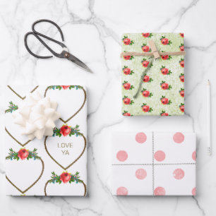 Hearts and Roses Wrapping Paper Flat Sheets