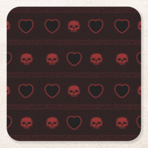 Hearts and Skulls Square Paper Coaster