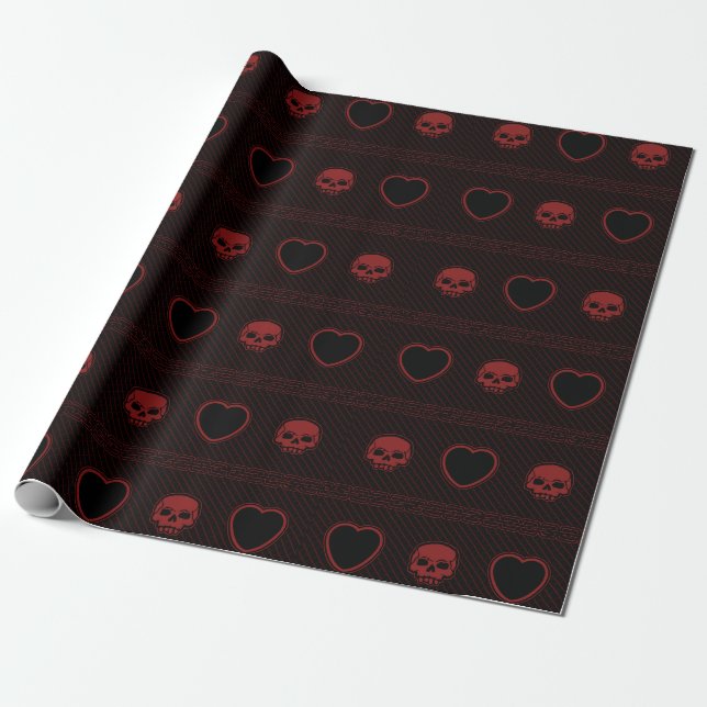Hearts and Skulls Wrapping Paper (Unrolled)