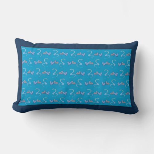 Hearts and Snakes Blue Lumbar Throw Pillow