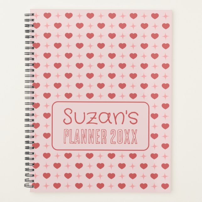 Hearts And Sparkle Pattern Personalized  Planner (Front)