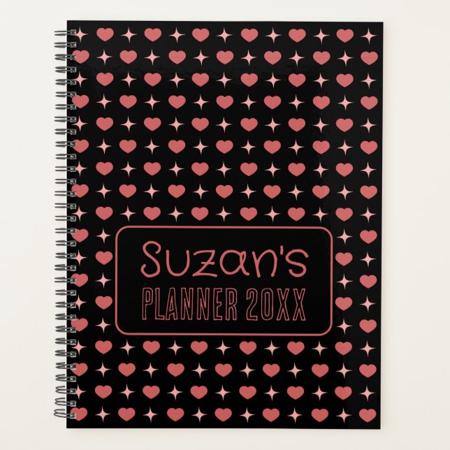 Hearts And Sparkle Pattern Personalized  Planner (Front)