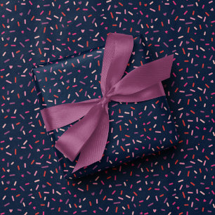Hearts and sprinkles navy pink Valentine's Day Wrapping Paper