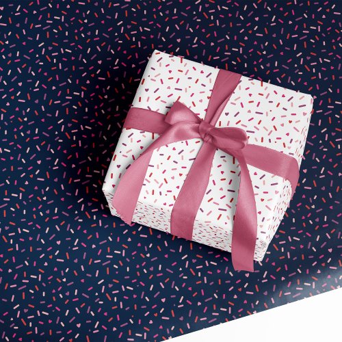 Hearts and sprinkles pink navy Valentines Day Wrapping Paper Sheets
