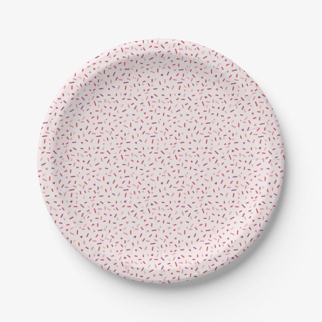 Hearts and sprinkles pink purple red Valentine's Paper Plates (Front)