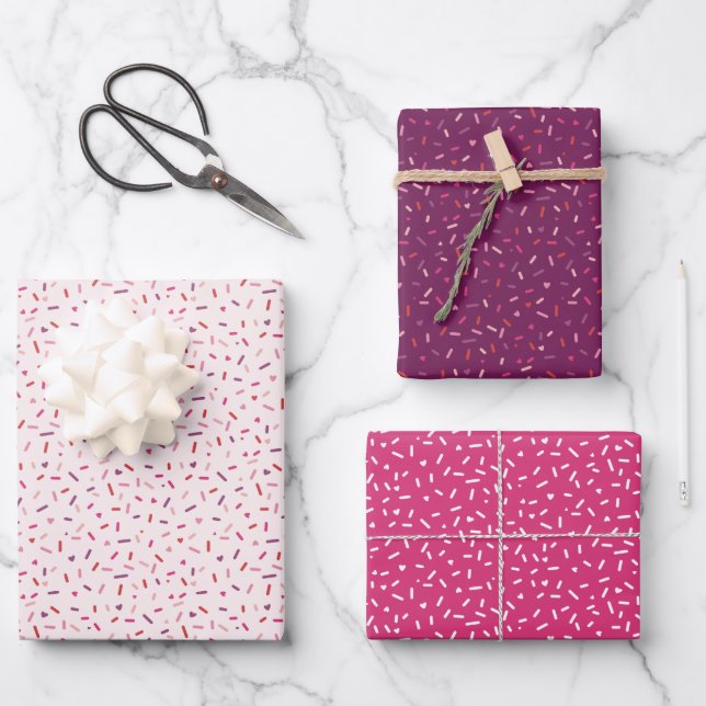 Hearts and sprinkles pink purple red Valentine's Wrapping Paper Sheets (Front)