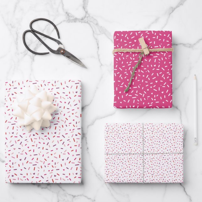 Hearts and sprinkles pink Valentine's Day Wrapping Paper Sheets (Front)