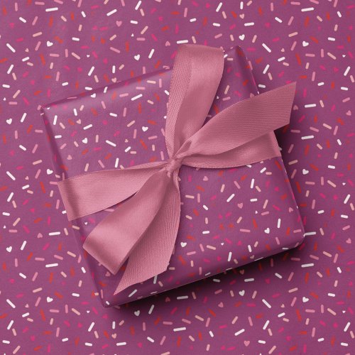 Hearts and sprinkles purple pink Valentines Wrapping Paper