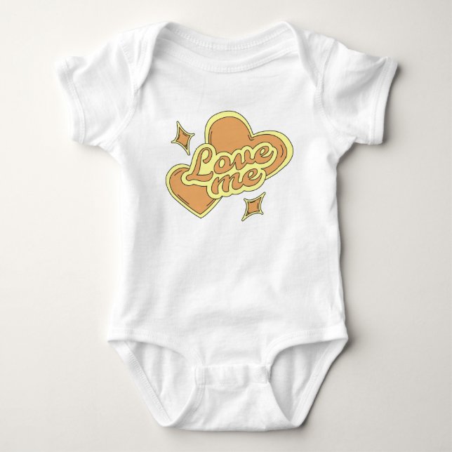Hearts and Stars in 80s Style Yellow Baby Bodysuit (Front)