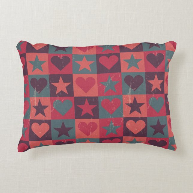 Hearts And Stars Pattern Pink Accent Pillow (Front)