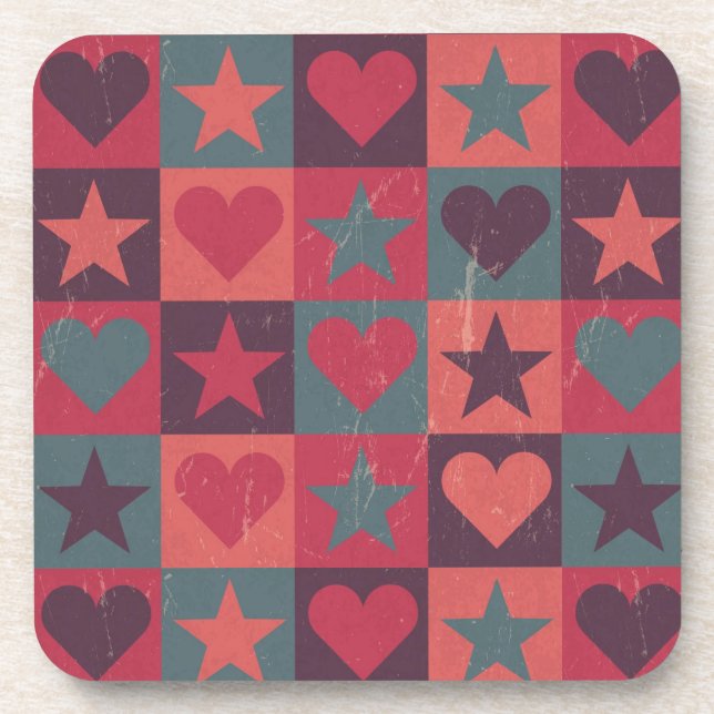 Hearts And Stars Pattern Pink Beverage Coaster (Front)