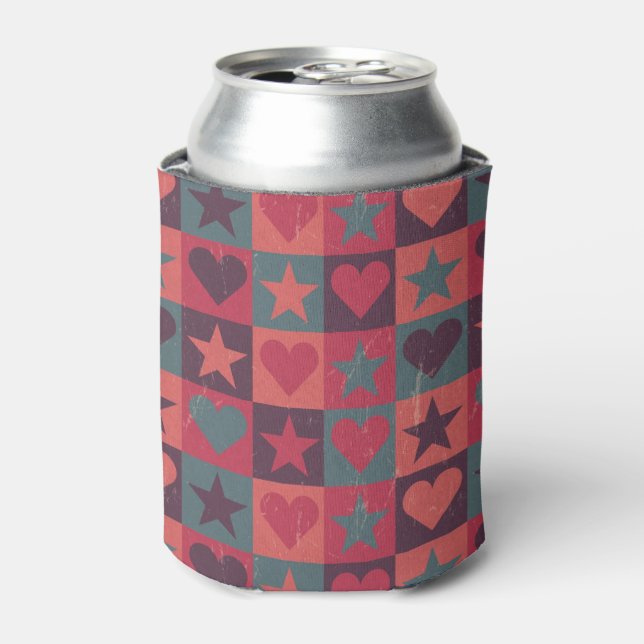 Hearts And Stars Pattern Pink Can Cooler (Can Front)