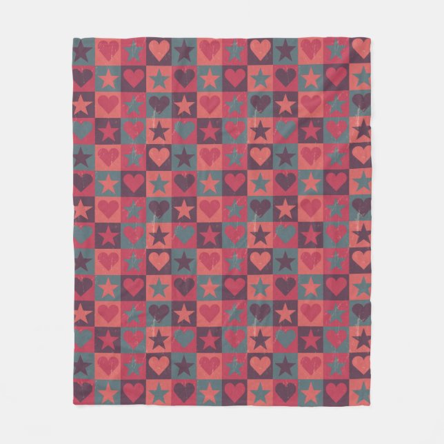 Hearts And Stars Pattern Pink Fleece Blanket (Front)