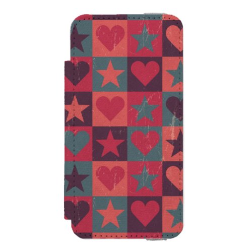 Hearts And Stars Pattern Pink iPhone SE55s Wallet Case