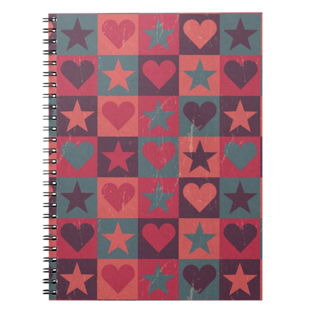 Hearts And Stars Pattern Pink Notebook (Front)