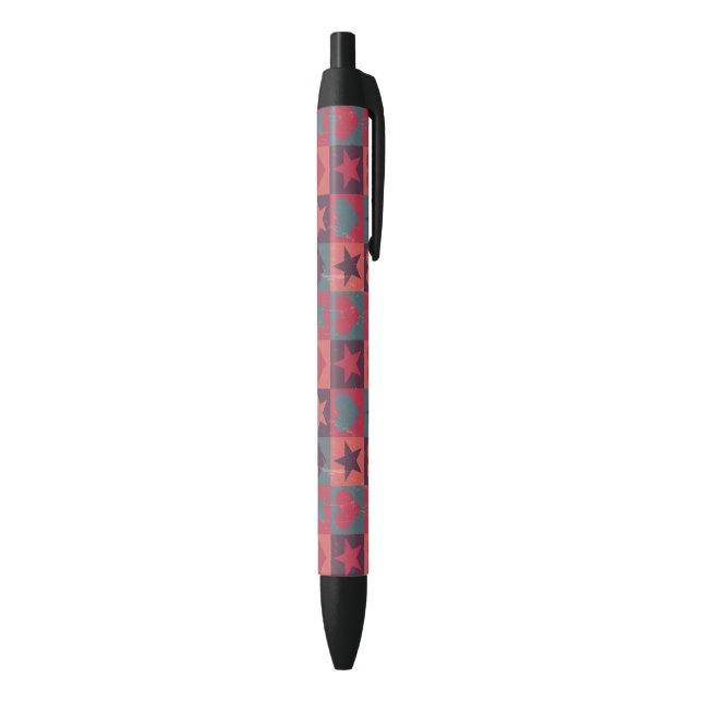 Hearts And Stars Pattern Pink Pen (Bottom (Vertical))