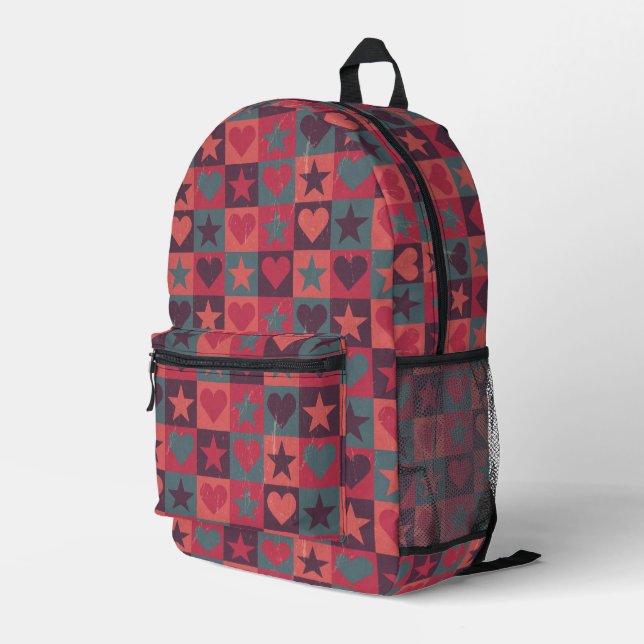 Hearts And Stars Pattern Pink Printed Backpack (Back Corner Right)
