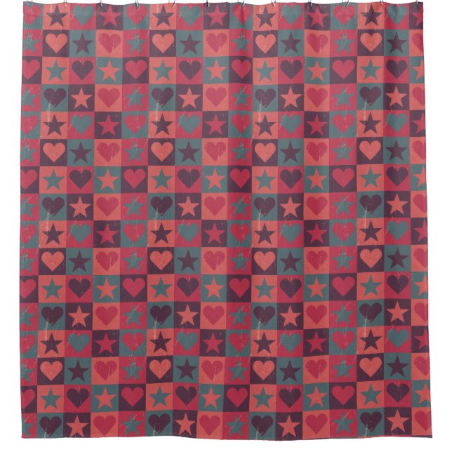 Hearts And Stars Pattern Pink Shower Curtain (Front)