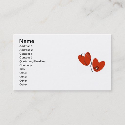 Customizable Hearts and Stethoscope T-shirts and Gifts Business Card