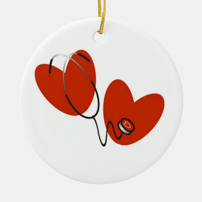 Hearts and Stethoscope T-shirts and Gifts Ceramic Ornament (Front)